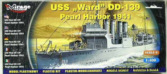 Mirage Hobby 1/400 USS Ward DD139 Destroyer Pearl Harbor 1941 - Wickes Class Flush Deck Four Piper (Later APD-16 Transport), 40601 plastic model kit